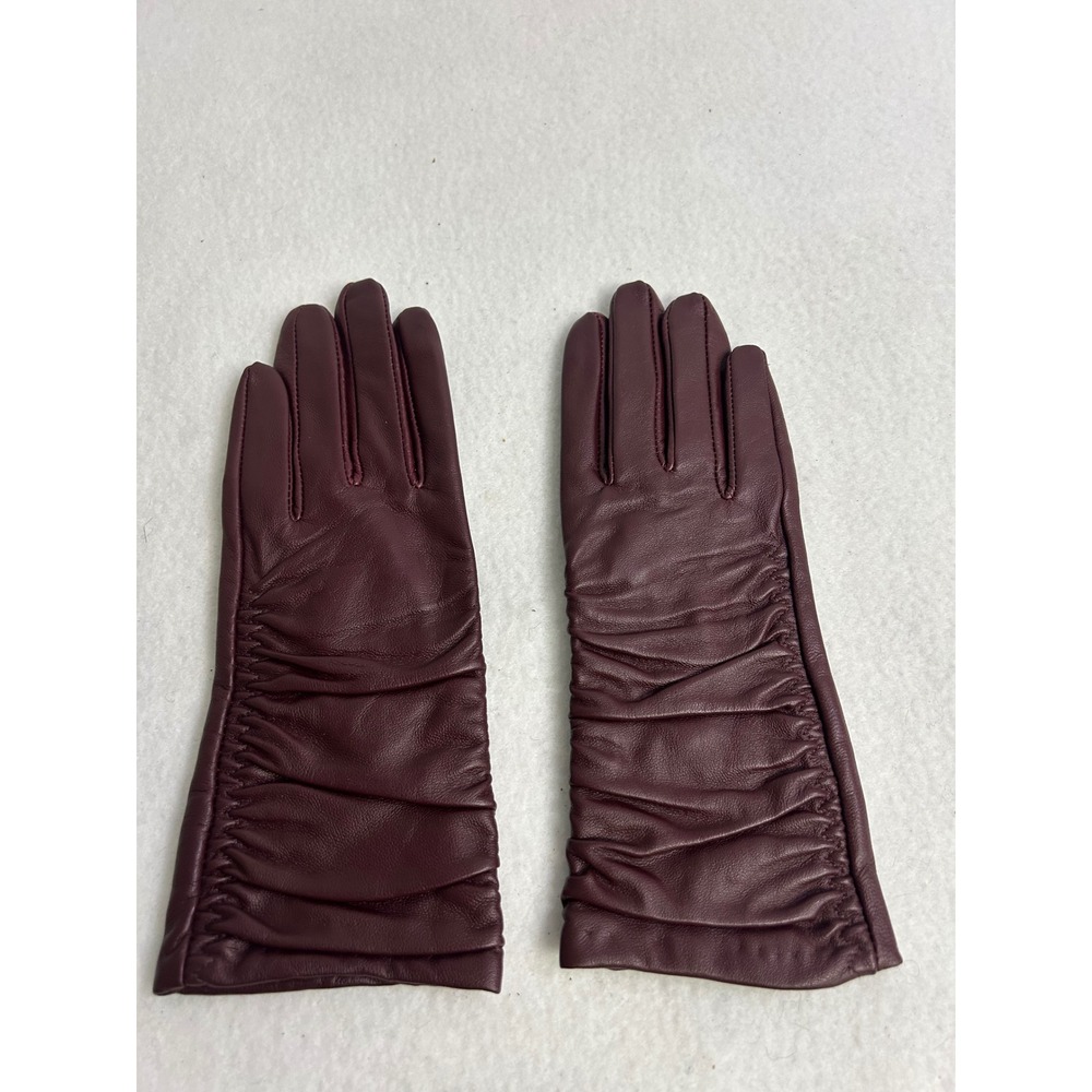 Chic Ruched Tech Adrienne Vittadini Womens M Burgundy Leather Gloves